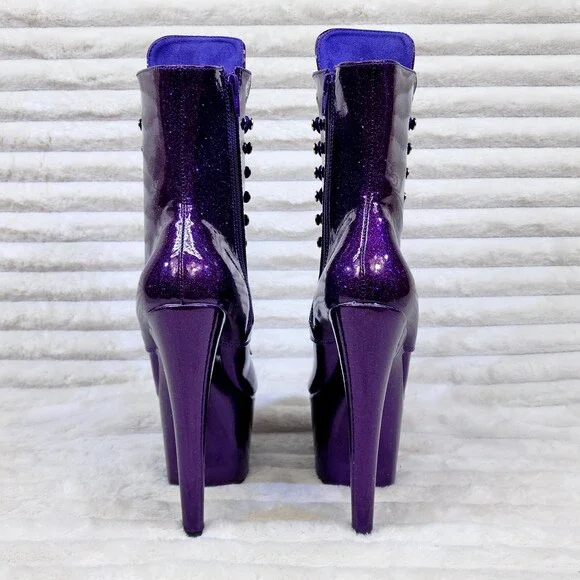 NIB Adore 1020GP Purple Glitter Patent 7" High Heel Platform Ankle Boots - Picture 4 of 12
